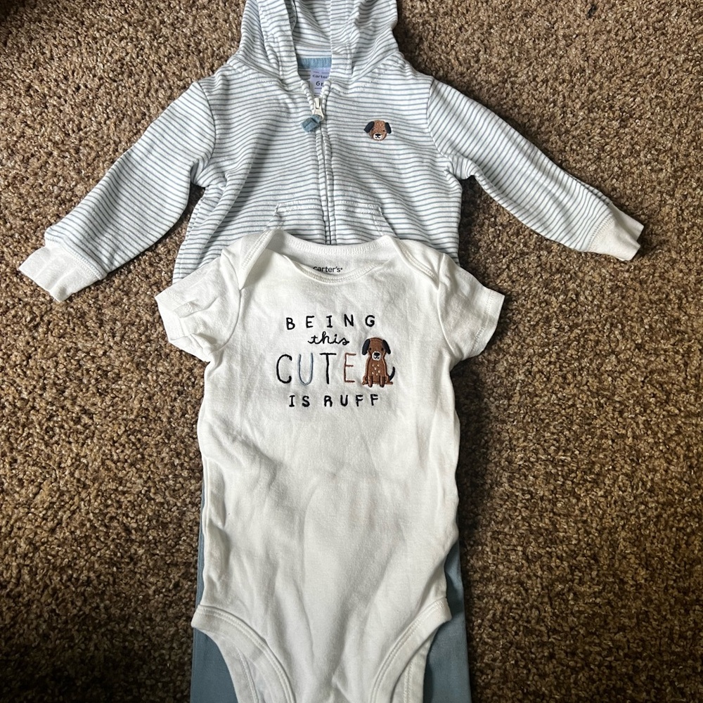 Carter's Blue Striped Hoodie and White Dog Print Bodysuit